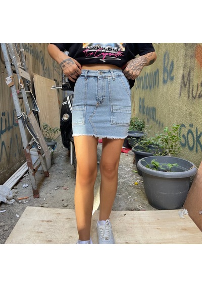 Kaizer Kadın Kot Mini Etek Buz Mavisi