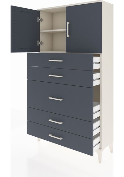 Arges Dolap 2 Raflı 5 Çekmeceli 2 Kapaklı 88x30x163 Aytaşı-antrasit Aytası