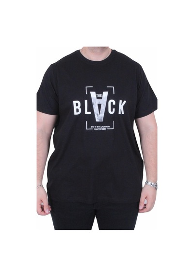Moc Grande Mocgrande Erkek Büyük Beden Sıfır Yaka Tişört Black 26135 Sıyah SIYAH