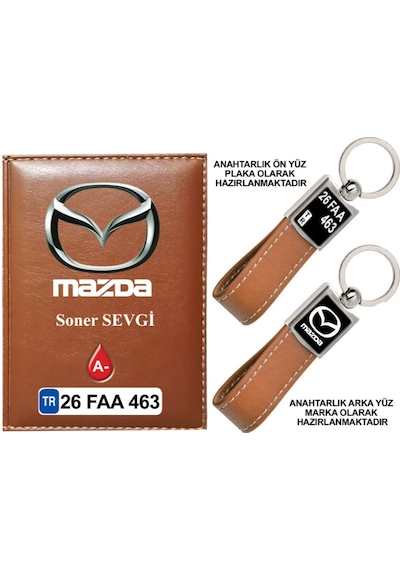 Plakanıza Özel Mazda Logolu Taba Ruhsat Kabı Ve Anahtarlık