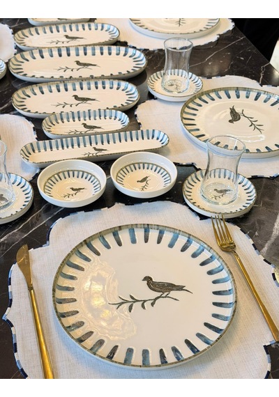 29 Parça Antik Bird Porselen Kahvaltı Takımı -5511 Lacivert