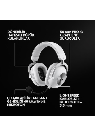 Logitech G Pro X3 Lightspeed Kablosuz Bluetooth Oyuncu Kulaklığı - Beyaz