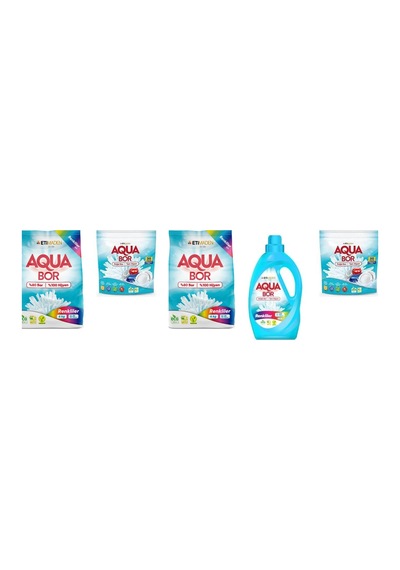 Aquabor Doğal Mineralli 4kg Renkliler + Tablet + 4kg Renkliler + Sıvı Renkliler + Tablet Set 0.75 LT - 2.5 LT - 12 KG