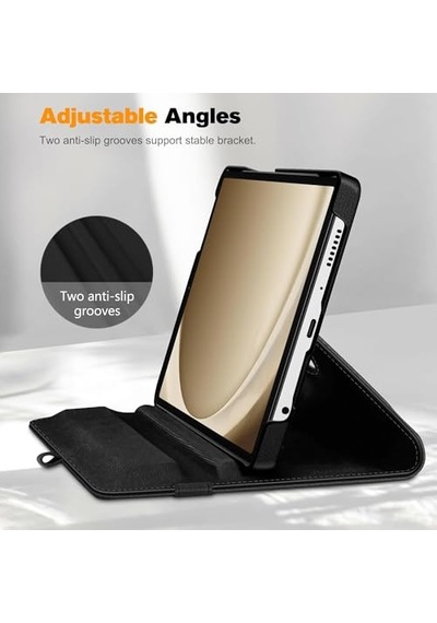 Tab A9 Plus X210 Yatay Ve Dikey Standlı 360 Derece Döner Tablet Kılıfı Siyah Arka Kapak