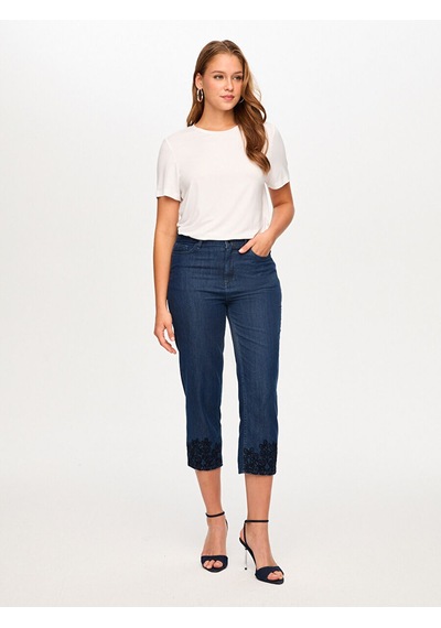 Faik Sönmez Paçası Nakış Detaylı Straıght Fıt Liyoselli Jean Capri S26jcp003 Us26jcp00327 İndigo