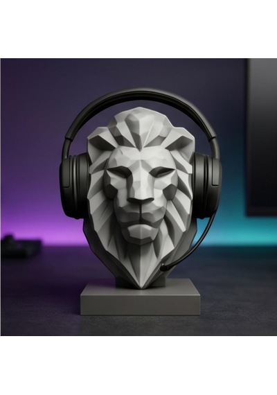 Happy3dworld Aslan Büstü Kulaklık Standı, 3d Baskı Low Poly Geometrik Dekor