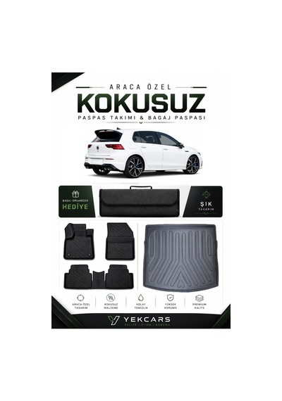Volkswagen Golf 8 Manuel 2024 Model Aracınıza Özel 4d Kauçuk Paspas Takımı Ve Alt Bagaj Havuzu