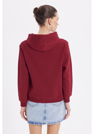 Tudors Kadın Relax Fit Rahat Kesim Pamuklu Kapüşonlu Kanguru Cepli Bordo Sweatshirt-39939 Bordo
