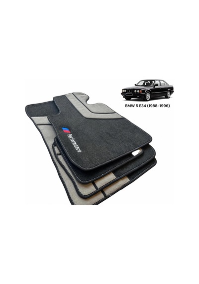 Oto Halı Paspas Seti Bmw 5 E34 1988 1996 Uyumlu Sport Kaymaz & Şık Tasarım - Siyah-gri