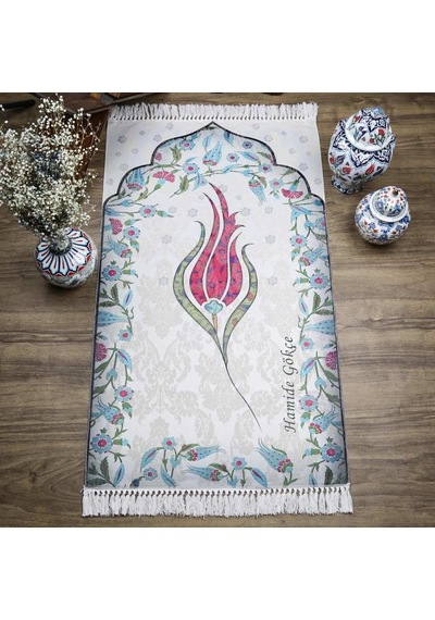 İsme Özel Hediyelik İnce Pamuk Seccade Fuşya - Lale 70x117 Cm - 370 Gr Çok Renkli