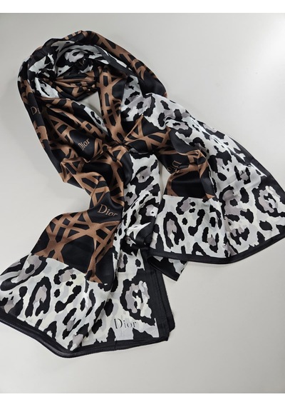 Miorel Scarfs Leopar Tema Cd Tema Vual İpek Şal Aksesuar Fular Silk Scarfs Shawl Hijab Kahverengi