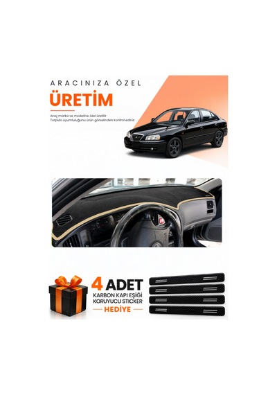 Hyundai Elantra 1997-2006 Uyumlu Torpido Koruma Örtüsü Oto Kılıfı - Siyah Bej