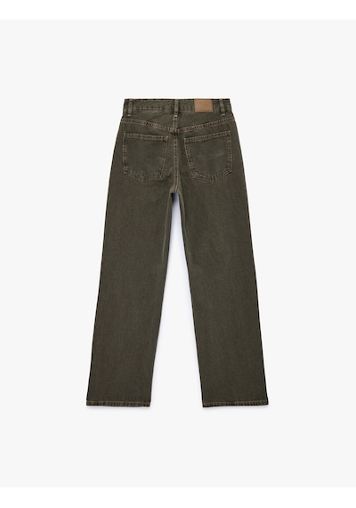 Koton Pamuklu Düz Paça Normal Bel Denim Pantolon - Straight Fit Jean Haki 6sal40094mw Haki