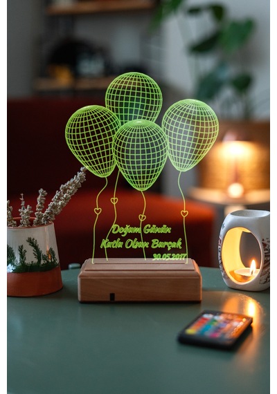 Doğum Günü 4 Balon 16 Renk Kumandalı 3d Gece Lambası