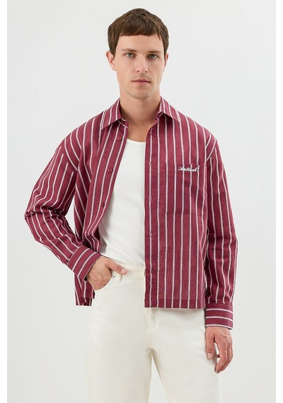Antioch Keten Karışımlı Boxy Fit Erkek Gömlek Bordo