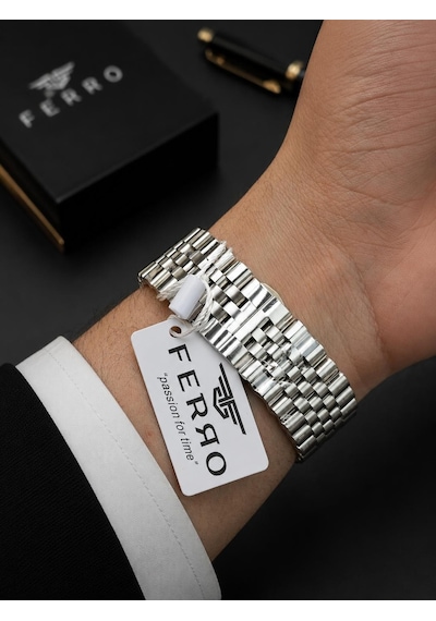 Ferro Premium İtalian Desing Çelik Kordon Nişan Ve Damat Saati 3 Atm Erkek Kol Saati Efm40136-b4 Gümüş - Altın