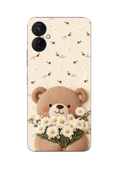 Tecno Spark 9 Pro Uyumlu Arı Ve Papatya Sevimli Ayıcık Baskılı Silikon Kılıf Renkli