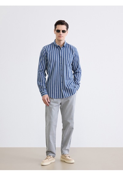 Lcwaıkıkı Classic Lacivert Regular Fit Çizgili Armürlü Erkek Gömlek