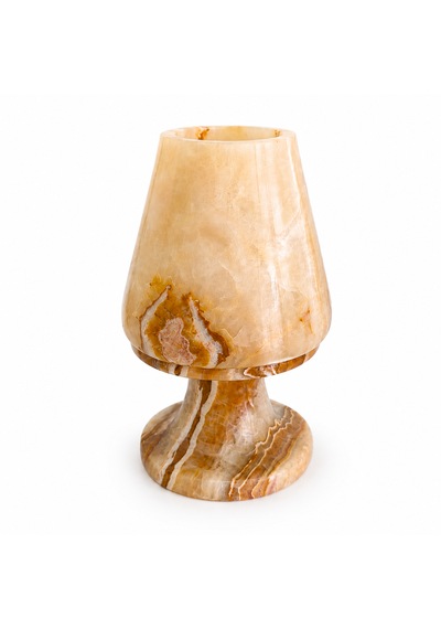 Doğal Oniks Taş Mumluk 12x8 Cm El Yapımı Geçmeli Mumluk Işık Geçiren Premium Dekoratif Şamdan Yemek Masası Ve Özel Gün Hediyesi Bej