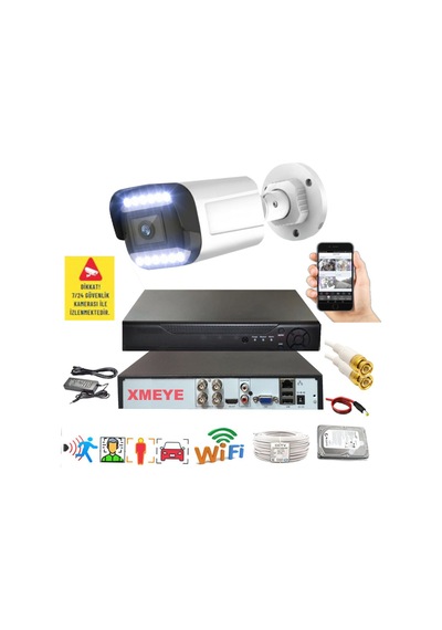 1 Li Hareket Algılayan 5 Mp Lens 12 Warm Led Gece Renkli Gösteren Güvenlik Kamerası Seti Bs 3312w