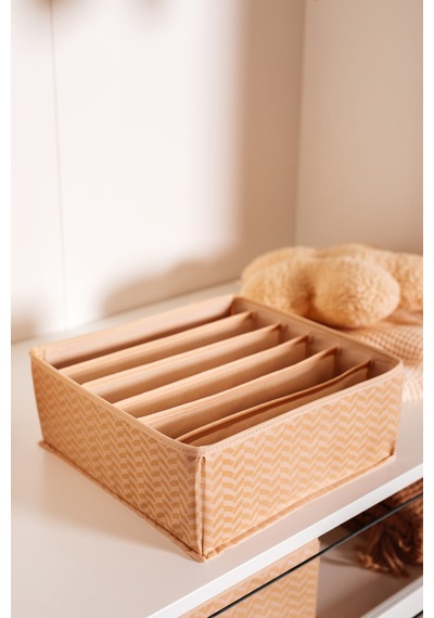 Serstil 6 Bölmeli Çekmece Içi Dolap Kıyafet Iç Çamaşırı Katlanabilir Düzenleyici Organizer Kutu 28x28x12cm Martı Bej