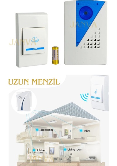 200 Metre Mesafeli Kablosuz Kapı Zili 36 Melodili
