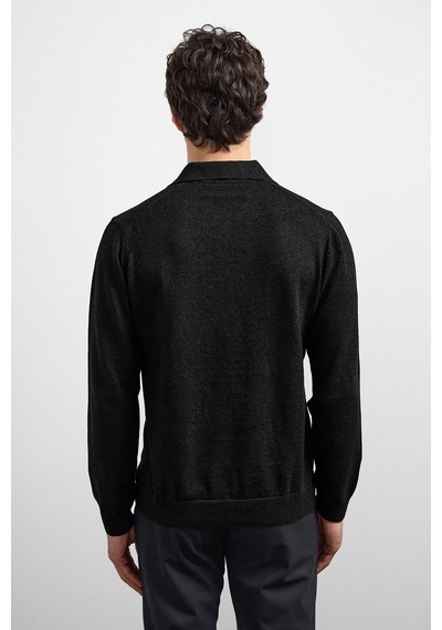Back And Bond Siyah Relaxed Fit Polo Yaka Triko Kazak