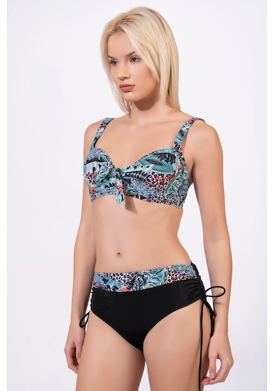 Endeep Kadın Büyük Beden Balenli Destekli Açık Mavi Desenli Bikini Takımı Açık Mavi - Siyah