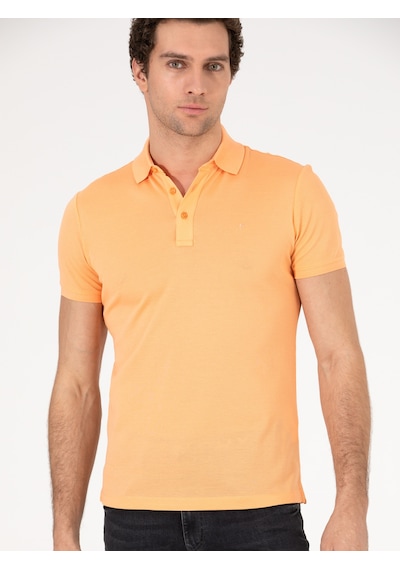 Turuncu Polo Yaka Slim Fit Basic Merserize T-shirt Oranj