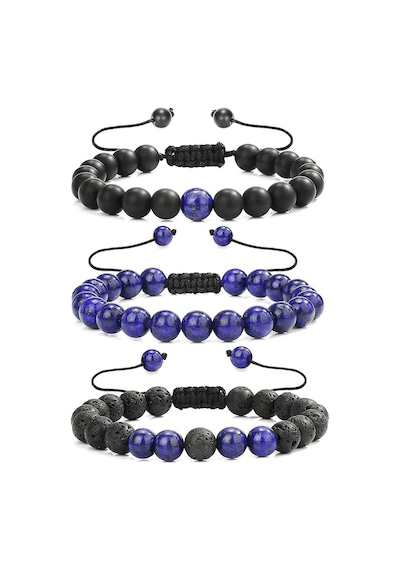 Sertifikalı Doğal Lapis Lazuli Lav Oniks Taşı Bileklik Seti Çok Renkli