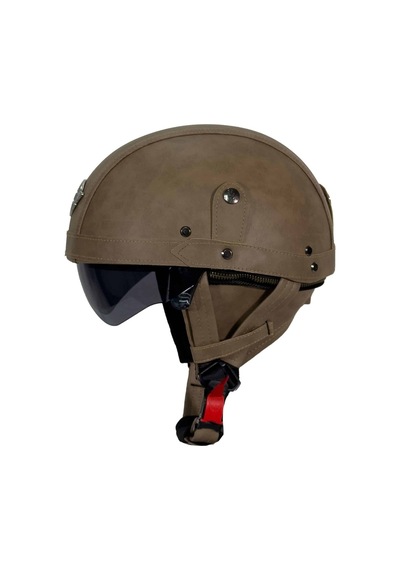 701 Zn Deri Yarım Miğfer Kask Kahverengi