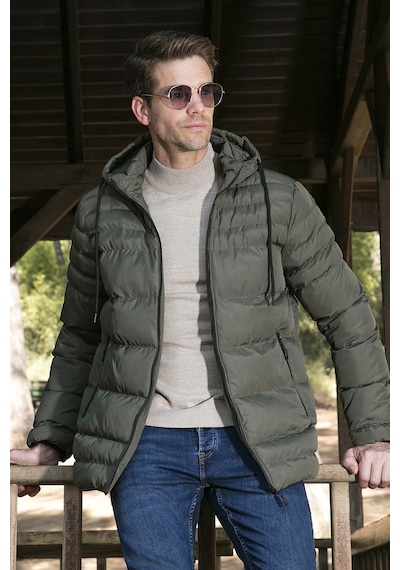 Buratti Su Itici Slim Fit Soğuğa Ve Rüzgara Dayanıklı Kapüşonlu Şişme Erkek Mont 649005 Haki