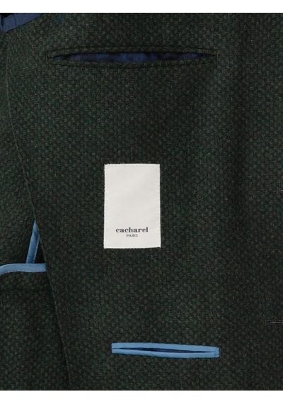 Cacharel Haki Slim Fit Yün Karışımlı Mikro Desenli Ceket Yesıl