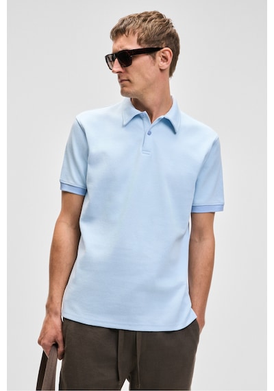 Grimelange LAPORTE Erkek Dokulu Kumaşlı Slim Fit Mavi Polo Yaka T-shirt