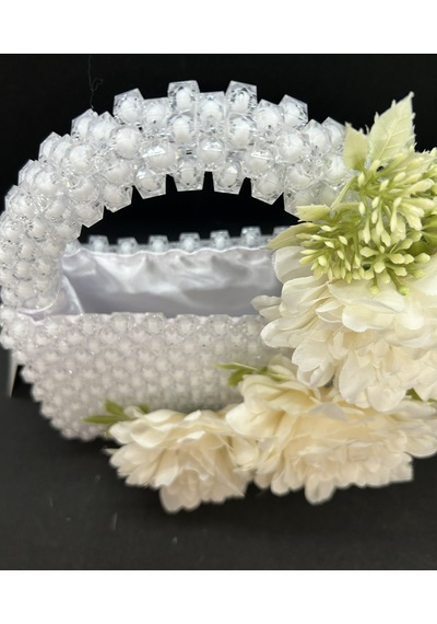 Luti Design Beyaz Boncuk Gelin Çantası / Çiçek Detaylı Özel Tasarım Nikah, Söz Ve Düğün Çantası
