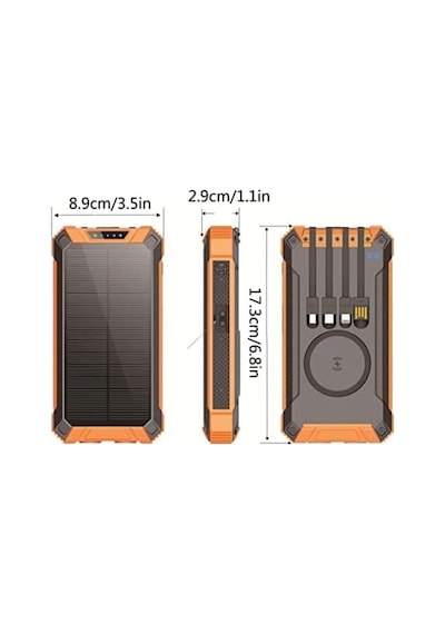 20000mah Powerbank Solar Güneş Enerjili Wireless Kablosuz Şarj Özellikli Taşınabilir Şarj Led Işıklı Turuncu