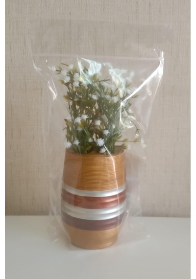 Vazoda Beyaz Yapay Çiçek Dekoratif Metalik Kahve Poliresin Vazo Dahil 6 x 6 x 17 CM