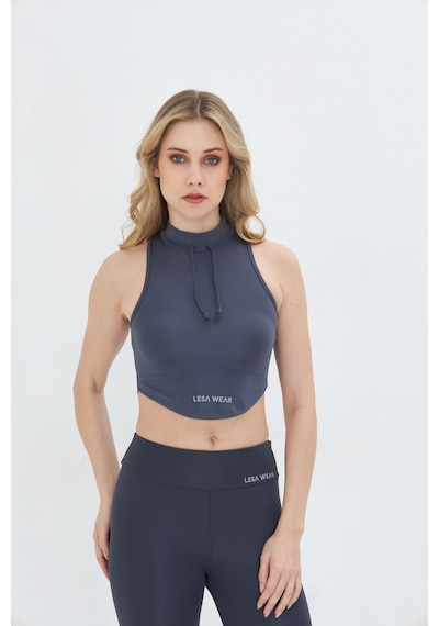 Lesa Wear Soft Touch Bedene Oturan İp Detaylı Sporcu Crop Sütyeni Antrasit