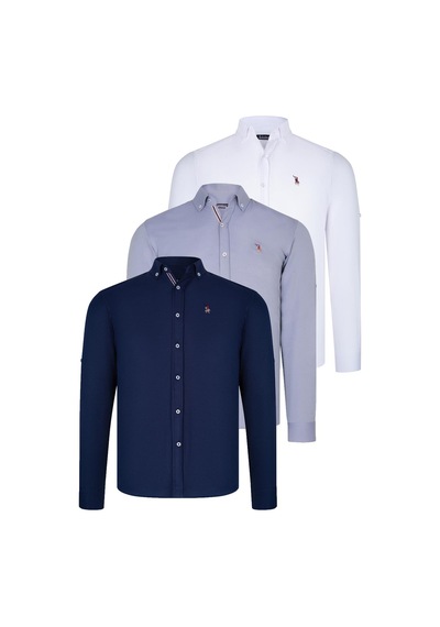 Üçlü Set G674 Dewberry Erkek Gömlek-lacivert-beyaz-gri Lacivert-beyaz-gri