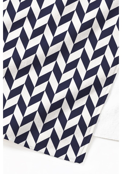 Zikzak Geometrik Lacivert Beyaz Plaj Havlusu - Modern Marine Chevron Hızlı Kuruyan Mikrofiber Havlu Sakin Melon