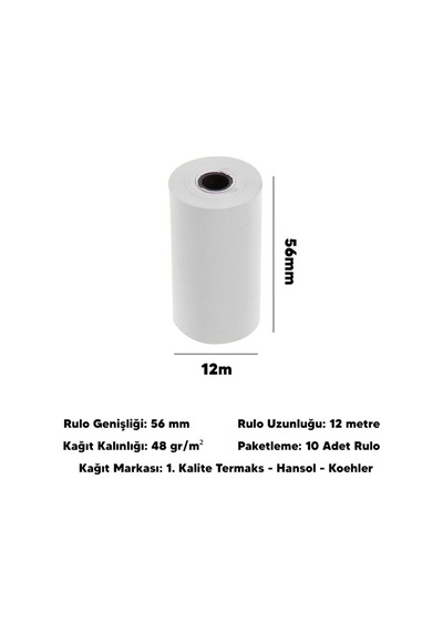 56x12 600 Adet Rulo Koli Termal Pos Rulosu / Pos Kağıdı