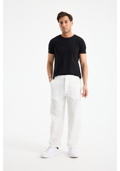 Eseclass Pilili Baggy Jogger Erkek Pantolon Beyaz Beyaz
