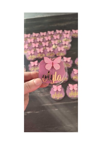 Pleksi Pembe Kelebek Magnet 20adet
