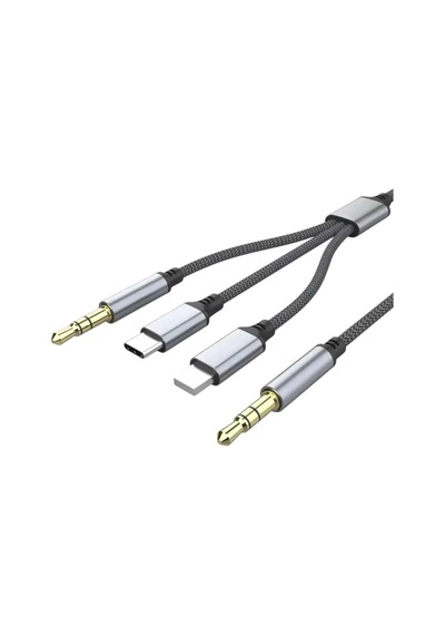 Type-c Apple Uyumlu iPhone Lightning To 3.5mm Aux Kumaş Örgülü Ses Kablosu 3 İn 1 Stereo Destekli Mt2811