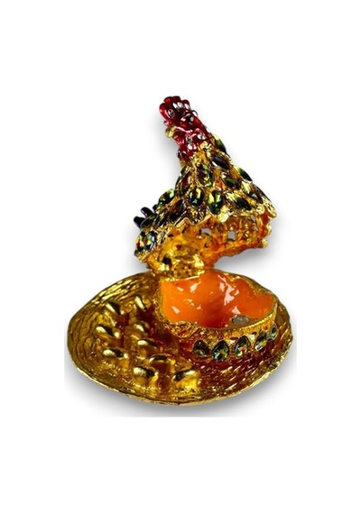 Dekoratif Tavuk Biblo Yumurtalı Metal Kuluçka Tavuk Figürü Ev & Masa Üstü Aksesuar 9x8 CM