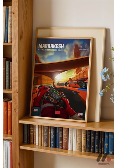 Marrakesh Yarış Afişi, Ahşap Çerçeveli Duvar Tablosu - Oto Severlere Özel Hediye
