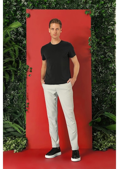 Efor Slim Fit Bisiklet Yaka %100 Pamuk Siyah Tişört Ts 878 Siyah