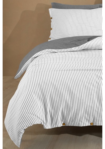 Çift Kişilik Pamuklu Çizgili Nevresim Seti Düğmeli Model 200 X 220 Cm Antrasit