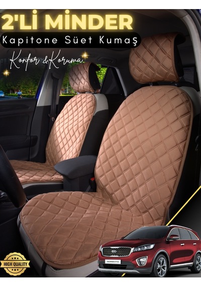 Kia Sorento Uyumlu 2'li Süet Oto Koltuk Minderi Terletmez Universal Oto Aksesuar A5 Kahverengi