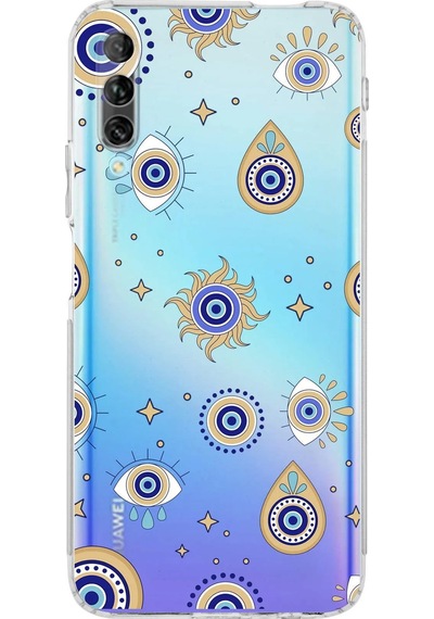 Huawei P Smart Pro İle Uyumlu Nazar Boncuğu 5 Kamera Korumalı Şeffaf Silikon Kılıf Şeffaf